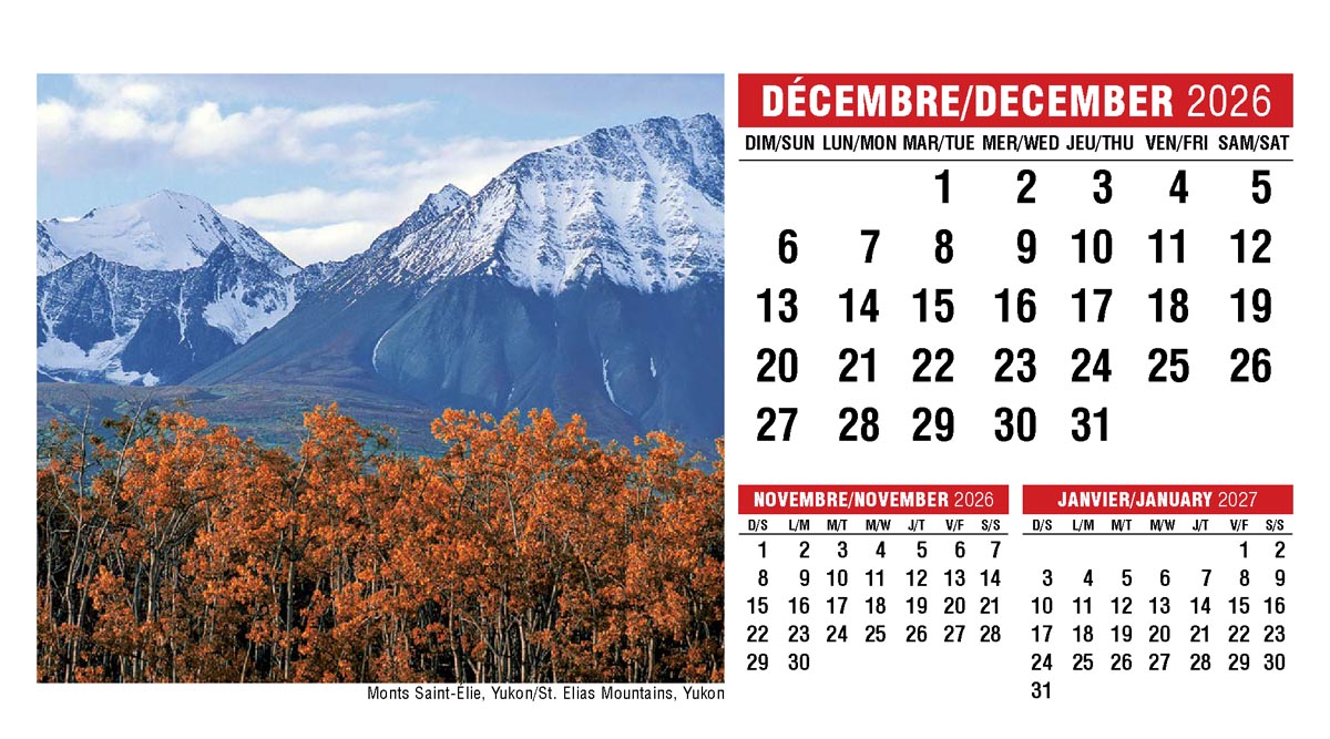 Galleria Canadian Scenes( ENG/Fr) Promotional Desk Calendar- 2026